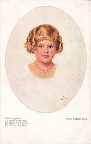 AK Hans Stalzer Kinderporträt Blondköpfchen 1927 gelaufen Künstlerkarte