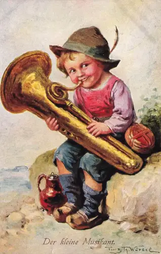 AK Franz Würbel Der kleine Musikant mit Tuba Nr. 403/2 1926 Künstlerkarte