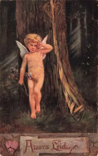 AK K. Barth Amors Leid Armor weint am Baum Herz Liebeskummer Künstlerkarte