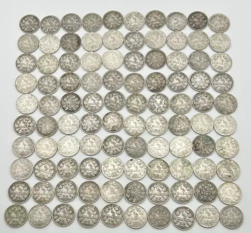 Lot / Konvolut 100 x 1/2 MARK HALBE MARK Silbermünzen Kaiserreich