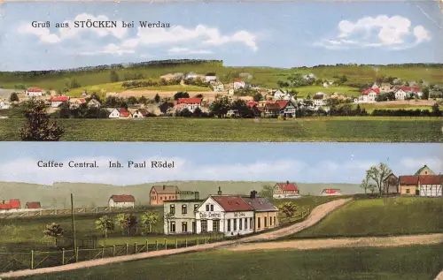 AK Stöcken Stadtpanorama Caffee Central Sachsen 1917 gelaufen Feldpostkarte