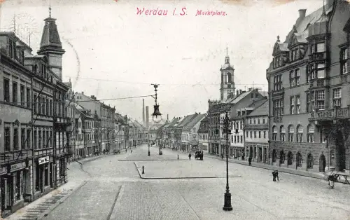 AK Werdau Marktplatz Kirche Sachsen 1915 gelaufen Feldpostkarte