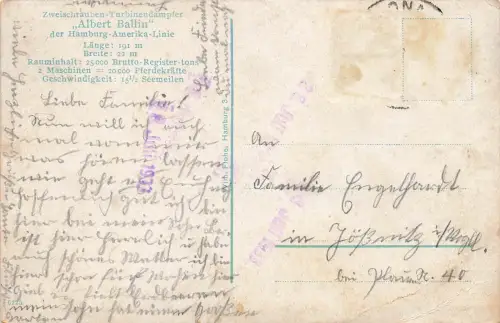 AK Zweischrauben Turbinen Dampfer Albert Ballin H.A.P.A.G 1933 Postkarte
