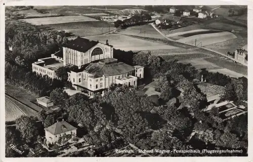 AK Bayreuth Flugzeugaufnahme Richard Wagner Festspielhaus Bayern 1937 Postkarte