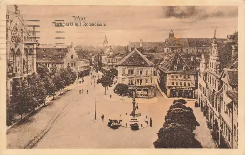 AK Erfurt Fischmarkt Rolandsäule Schuhhaus Thüringen 1926 gelaufen Postkarte