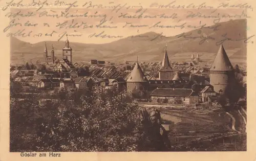 AK Goslar am Harz Stadtansicht Türme Niedersachsen 1927 gelaufen Postkarte