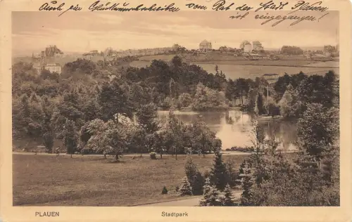 AK Plauen Stadtpark Teich Vogtland Sachsen 1935 gelaufen Postkarte
