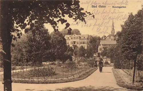 AK Bad Elster Rosengarten Kirche Sachsen Vogtland 1925 gelaufen Postkarte