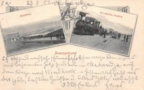 DSWA Deutsch-Südwest-Afrika AK Eisenbahn-Station Swakopmund gelaufen 1901