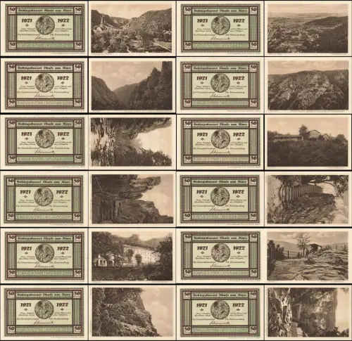 12 x Notgeld THALE a. HARZ Bodetalausgabe ( Vs. unten Vers ) Komplett