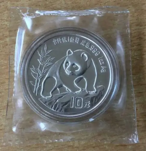 Original Panda 10 Yuan 1 Oz Silber Eingeschweißt China 1990