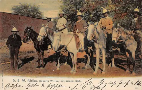 DSWA Deutsch-Südwest-Afrika AK Hendrik Wittboi mit seinem Stab Windhuk 1905
