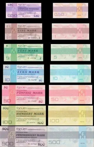 Orig. DDR Banknoten Satz 0,50-500 Mark FORUM-Warenschecks Kassenfrisch / UNC