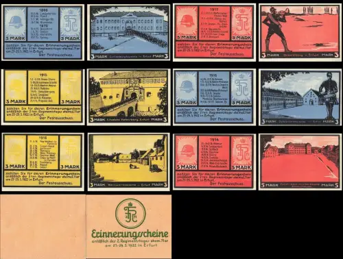 6 x Notgeld ERFURT 2.Regimentstag ehemaliger 71er Erinnerungsscheine mit Tüte