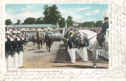 AK Potsdam Parade vor Sr. Kaiser Wilhelm II. Pferde Brandenburg 1903 Postkarte