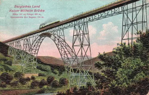 AK Bergisches Land Kaiser Wilhelm Brücke NRW gelaufen Leinenstruktur Postkarte