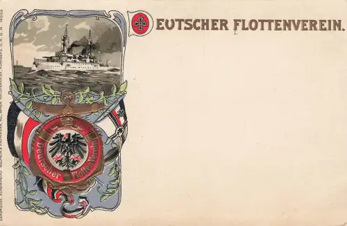 AK Deutscher Flottenverein Kaiserliche Marine Kriegsschiff geprägt Postkarte