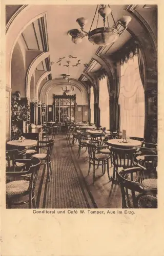 AK Aue Conditorei Cafe W. Temper Innenansicht Sachsen Erzgebirge 1925 Postkarte
