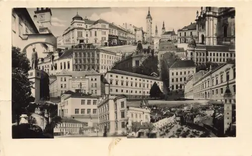 AK Vyškov Fotomontage Stadtansicht Kirche Tschechien gelaufen Postkarte