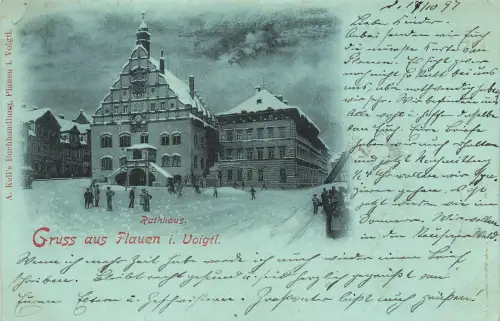 AK Plauen Winteransicht Rathaus Sachsen Vogtland 1897 gelaufen Postkarte
