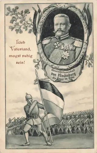 AK 1.WK Spruchkarte Hindenburg Portrait Soldaten 1915 Patriotika Postkarte