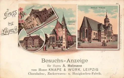 AK Leipzig Besuchs Anzeige Kirchen Sachsen 1900 gelaufen Werbekarten