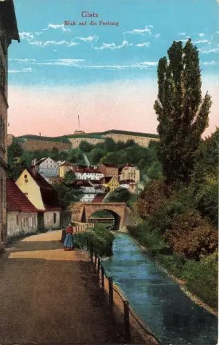 AK Glatz Kłodzko Blick auf Festung Fluss Schlesien ungelaufen Postkarte