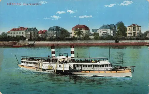AK Biebrich Villenviertel Dampfer Hessen ungelaufen Postkarte