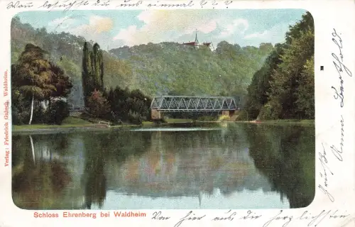 AK Ehrenberg Schloss Teich Brücke Sachsen 1903 gelaufen Postkarte