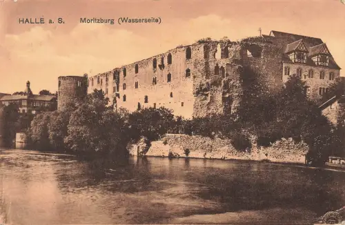 AK Halle Saale Moritzburg Wasserseite Sachsen-Anhalt 1932 gelaufen Postkarte