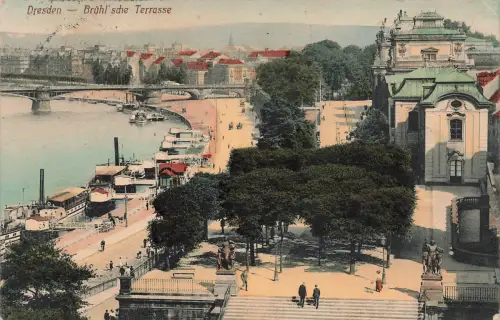 AK Dresden Brühlsche Terrasse Sachsen 1914 gelaufen Postkarte