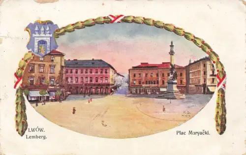 AK Lemberg Lwow Plac Maryacki Marktplatz Ukraine 1916 Feldpostkarte