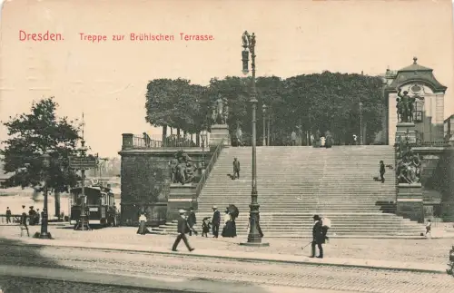 AK Dresden Treppe zur Brühlichen Terasse Sachsen 1910 gelaufen Postkarte