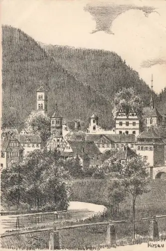AK Hirsau Stadtansicht Baden-Württemberg 1906 gelaufen Postkarte
