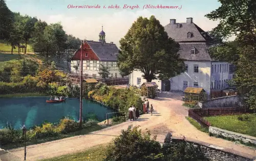 AK Obermittweida Nitschhammer Teich Segelboot Sachsen 1927 gelaufen Postkarte