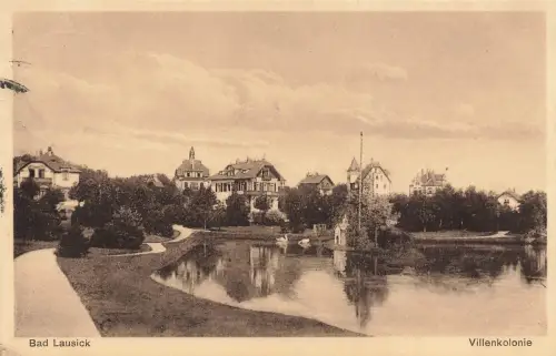 AK Bad Lausick Villenkolonie Teich Schwäne Sachsen 1930 gelaufen Postkarte