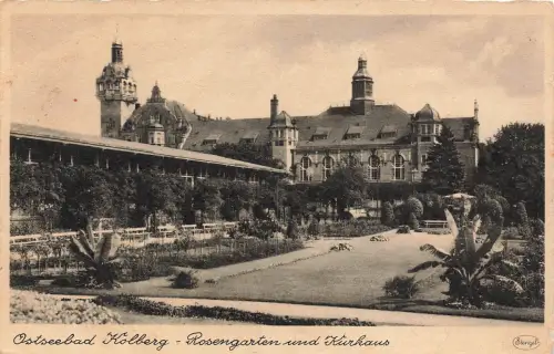 AK Kolberg Ostseebad Rosengarten Kurhaus Pommern ungelaufen Postkarte