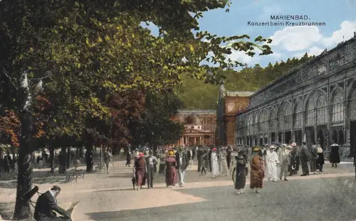 AK Marienbad Konzert beim Kreuzbrunnen Böhmen ungelaufen Postkarte