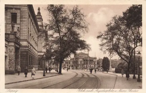 AK Leipzig Augustusplatz Neuen Theater Sachsen 1928 gelaufen Postkarte