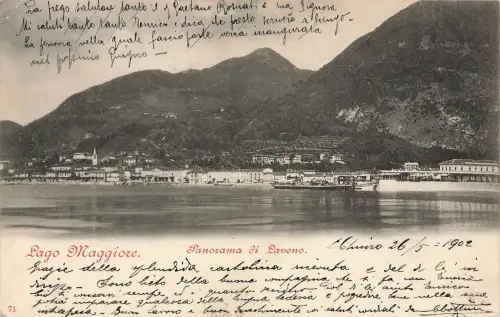 AK Lago Maggiore Panorama di Laveno Italien 1902 gelaufen Postkarte