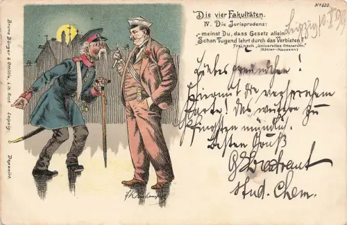 AK Die vier Fakultäten Die Jurisprudenz Bruno Buerger No 620 1899 Postkarte
