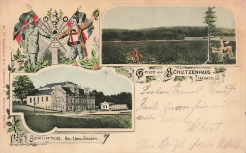 AK Limbach Schützenhaus Besitzer Linus Schubert Sachsen 1902 Postkarte Litho