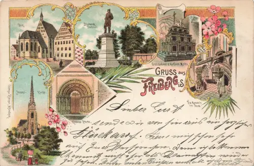AK Freiberg Dom Kirche Denkmäler Sachsen 1902 gelaufen Postkarte Litho