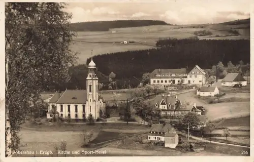 AK Dobershau Kirche Sport Hotel Sachsen Erzgebirge ungelaufen Postkarte