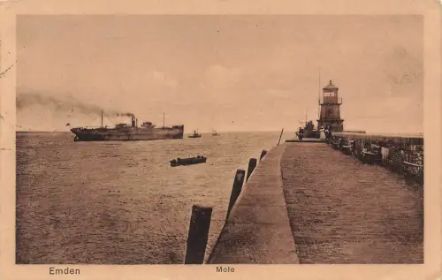 AK Emden Mole Schiff Niedersachsen 1924 gelaufen Postkarte