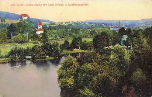 AK Bad Elster Gondelteich Kirche Kaufmannsheim Sachsen Vogtland Postkarte