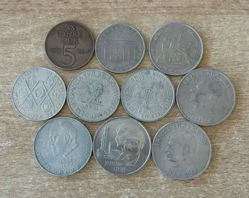 Lot/ Konvolut 10 x DDR Münzen 5, 10 und 20 Mark 1969 - 1979