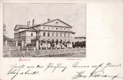 AK Budweis Deutsches Haus Böhmen 1900 gelaufen Postkarte