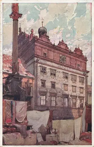 AK Pilsen Rathaus Böhmen 1920 gelaufen Postkarte