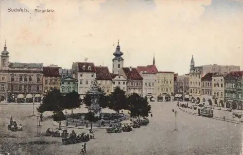 AK Budweis Ringplatz Böhmen 1919 gelaufen Postkarte